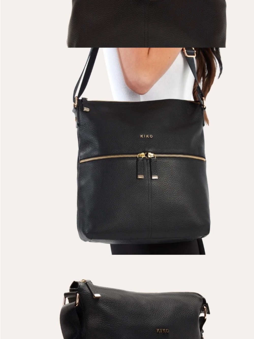 Kiko Black Pebbled Leather Crossbody Tote with Gold Hardware - Picture 7 of 7